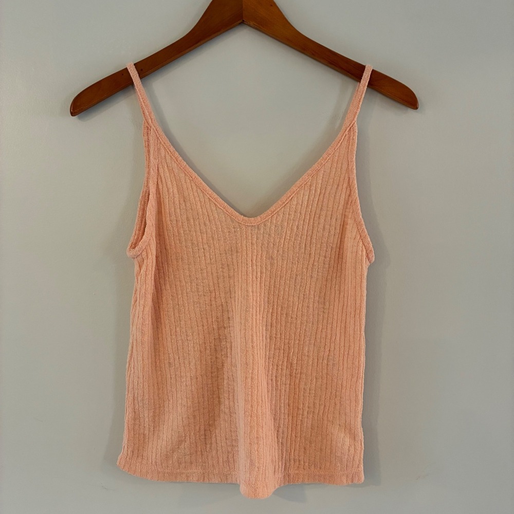 Project Social T Tank Top Wom S Peach Pink Cami Ribbed VNeck Balletcore Coquette